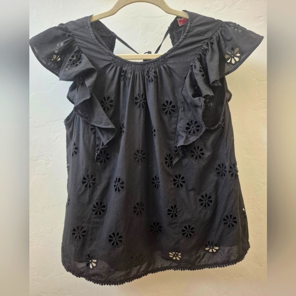 Kate Spade Black Eyelit Flutter Top M